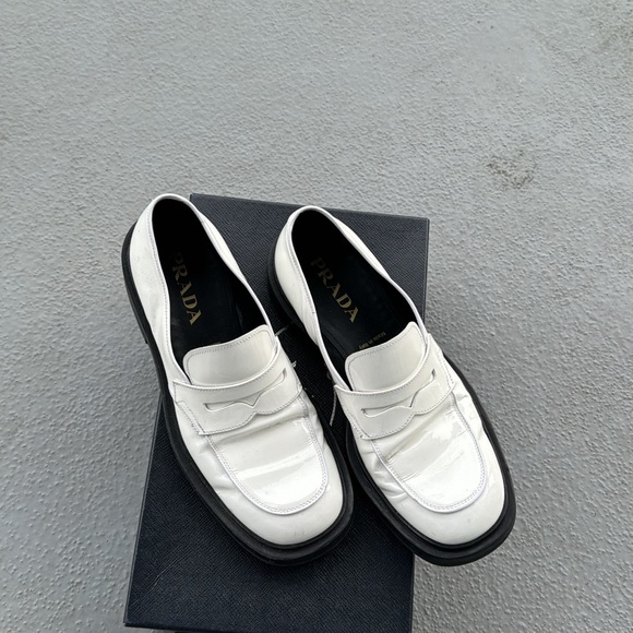 Prada White Patent Loafers - Picture 1 of 6